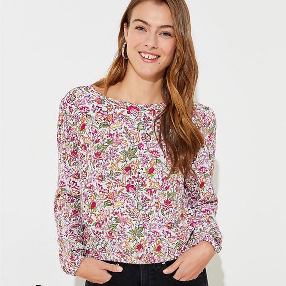 Loft Jungle Wrapped Back floral long sleeve cropped top size xs - Picture 8 of 12